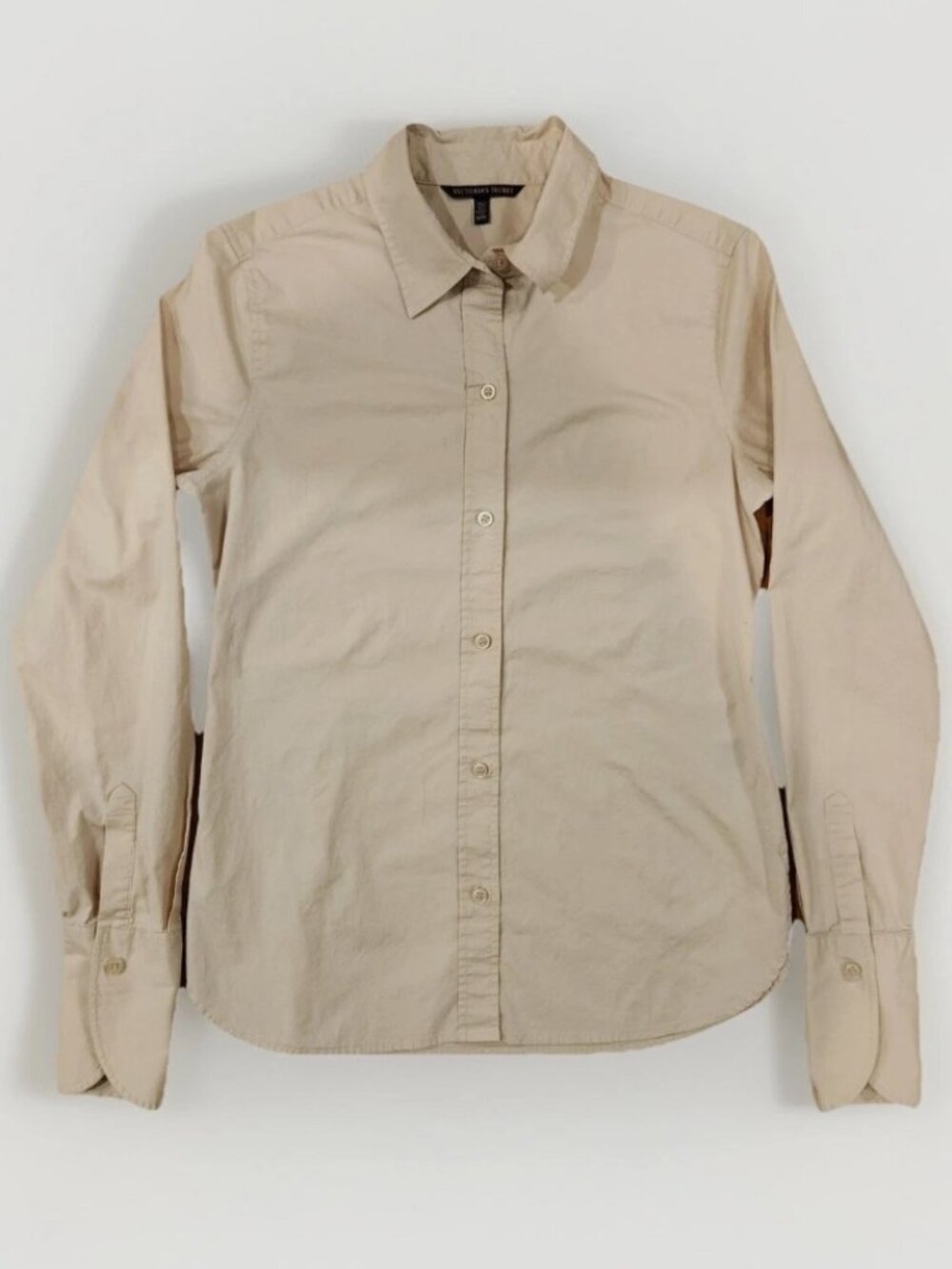 Y2k Victoria's Secret Women’s Beige Long Sleeve Collared Dress Shirt Blouse Sz M